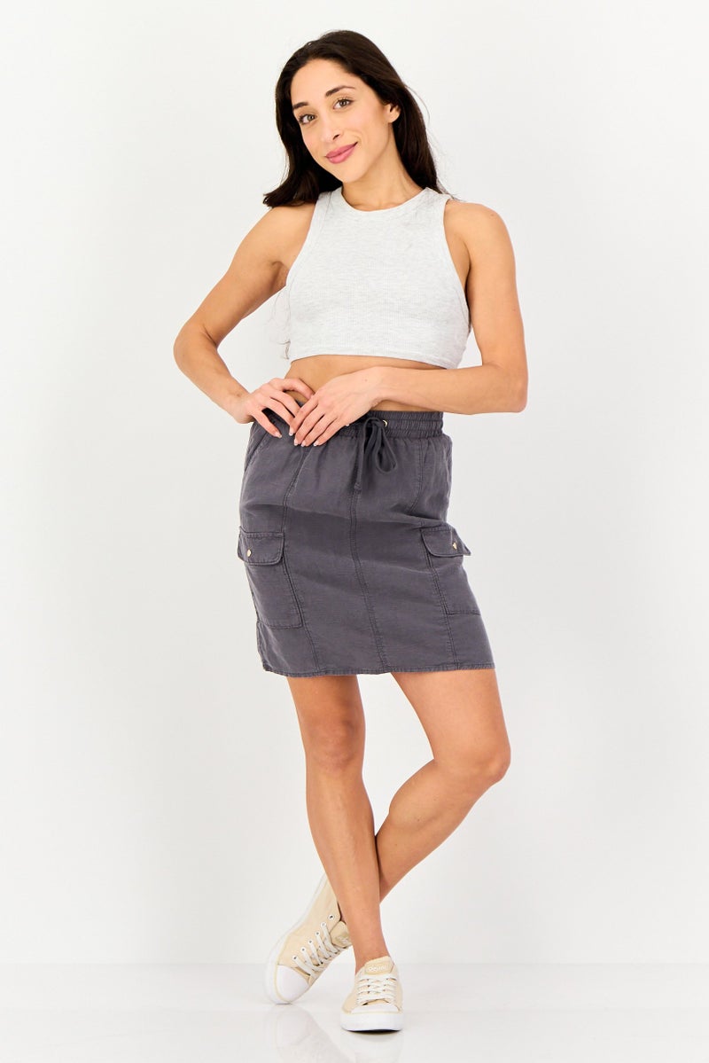 promod Women Solid Mini Skirt, Dark Grey - Image 4